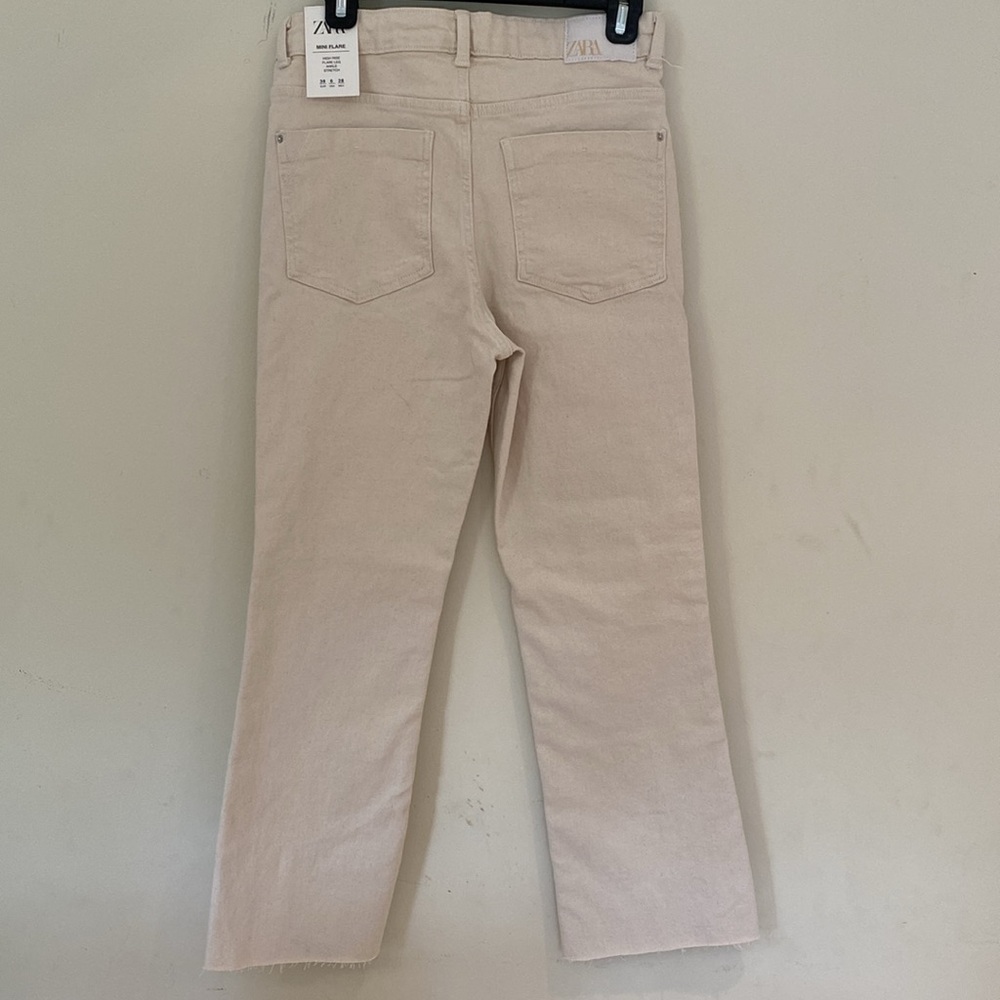 NWT Zara Mini Flare canvas high rise flare leg ankle stretch jeans Sz 6 - Picture 5 of 10